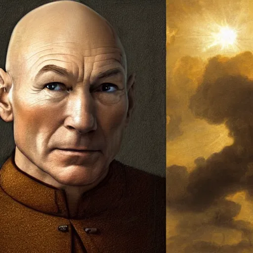 Prompt: a beautifully deep and thought-provoking matte renaissance painting of Patrick Stewart as Jean Luc Picard by Rembrandt, trending on artstation, finely detailed, detailed