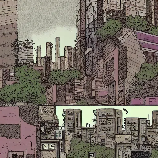 Prompt: brutalist polish neighborhood in the style of pushead and “ geoff darrow ” detailed widescreen