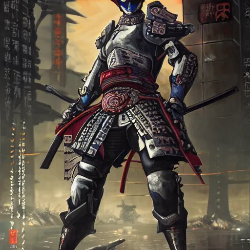 Image similar to Ninja samurai cowboy cyborg, high detail, 4 K, cyberpunk, depth of field, unreal engine. Chie Yoshii style,