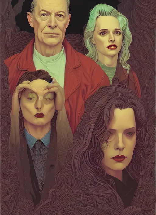 Image similar to Twin Peaks poster artwork by Michael Whelan and Tomer Hanuka, Karol Bak of teenage dream, from scene from Twin Peaks, clean, simple illustration, nostalgic, domestic