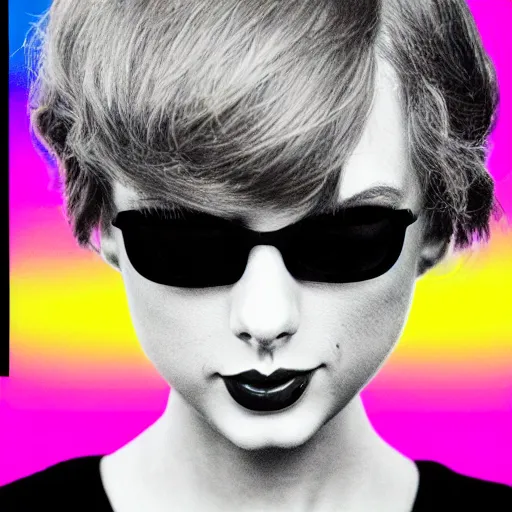 Image similar to a neon album cover for Taylor Swift