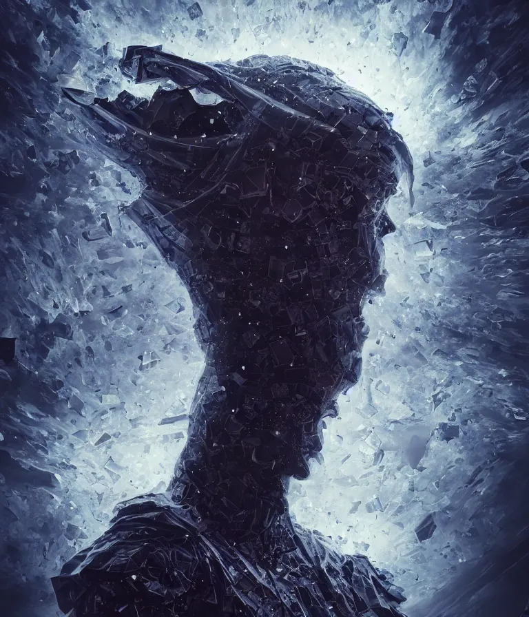 Image similar to impressive ominous front!! shot photo of a court jester character fine portrait fine portrait mesmerizing fractal hyper cubes platinum cracked dark future hyper dimensional space galactic crystal nebula edges elegant detailed intricate concept artstation sharp focus ray tracing cinematic masterpiece temporal corruption beeple wlop germ 8 4 k scifi glossy hyper realistic illustration canon eos r 3 fujifilm x - t 3 0 sony alpha a 6 6 0 0