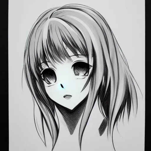 Image similar to anime girl headshot profile picture, black and white sketch, drawn in ballpoint pen, made by WLOP, trending on artstation