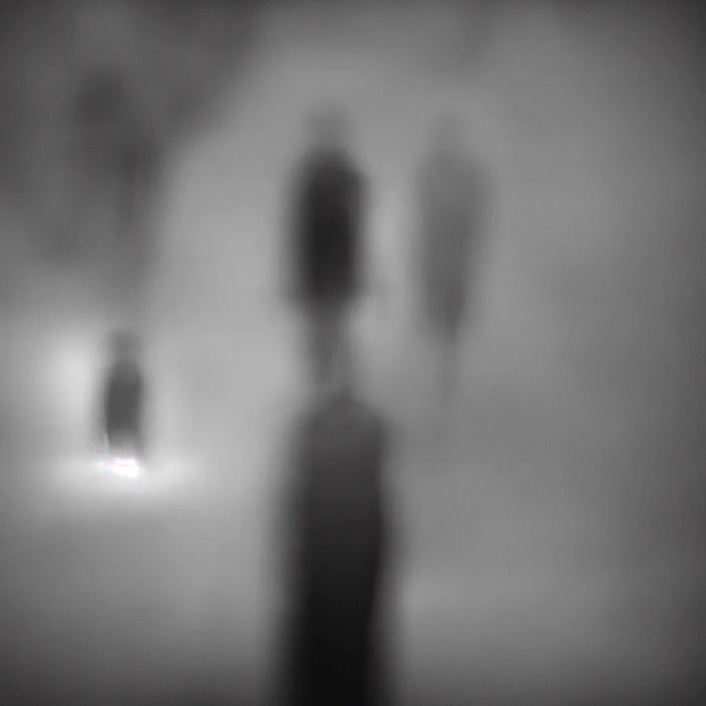 Image similar to blurry face, dark photography, eerie, monochrome