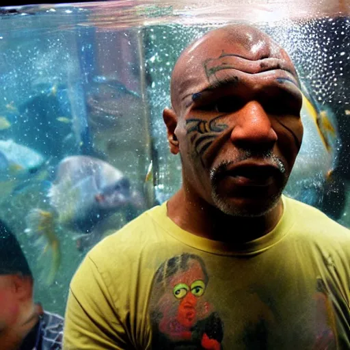 Prompt: mike tyson trapped in a fish tank