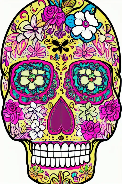 Prompt: illustration of a sugar skull day of the dead girl, art by naomi okubo