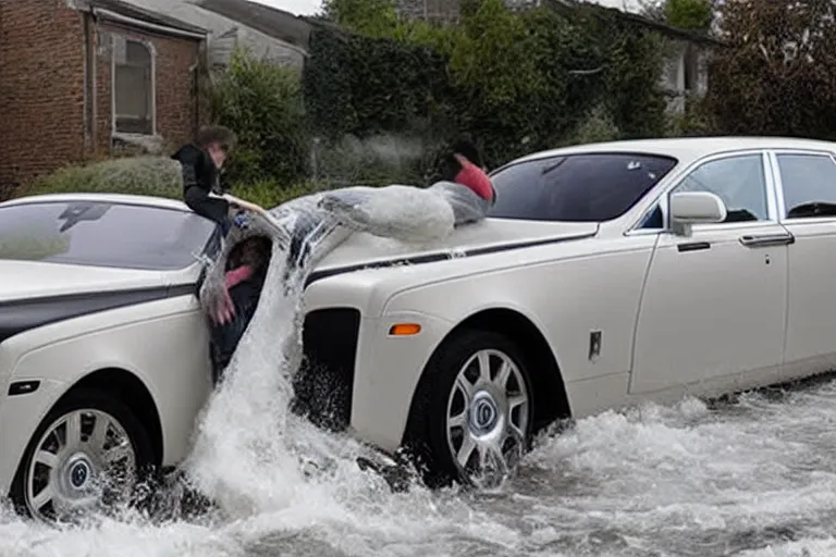 Prompt: rabid teenagers decide to drown Rolls-Royce