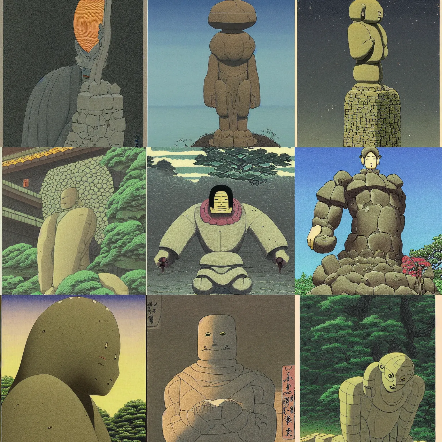 Prompt: Hasui Kawase, stone golem