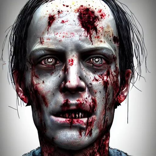 Prompt: A photorealistic portrait of infected zombie, detailed, textured, The Walking Dead, Z Nation, Resident Evil