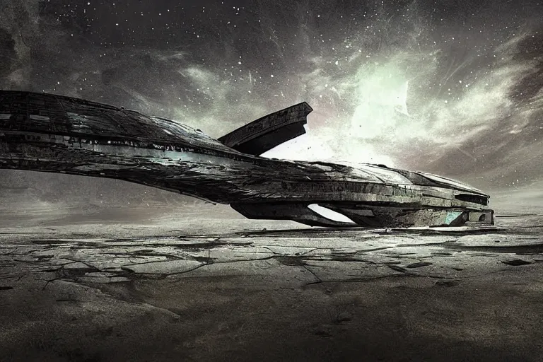Prompt: abandoned spaceship, eerie digital art