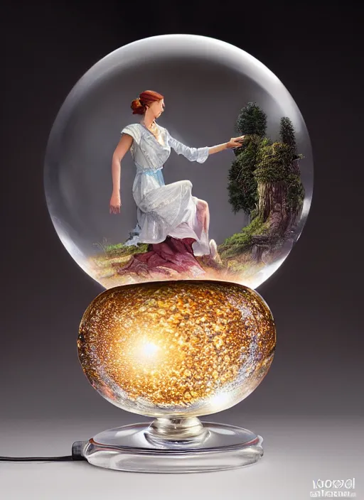 Prompt: dreamscape in a crystal ball on a stand, centered, studio product photography, gorgeous lighting, highly detailed, by ross tran and norman rockwell and greg rutkowski and lucasfilm