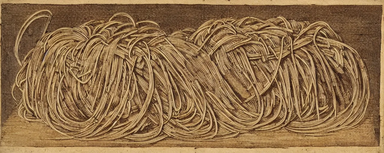 Image similar to ancient book with images of spaghetti, in the style of the book of the dead, fine detail,