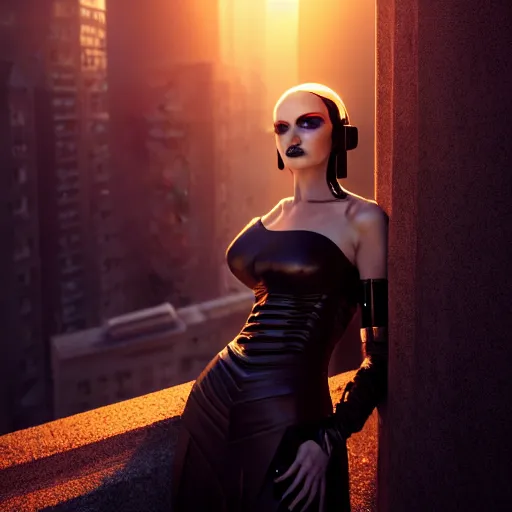 Image similar to photographic portrait of a stunningly beautiful gothic cyberpunk android female in soft dreamy light at sunset, god rays, contemporary fashion shoot, by edward robert hughes, annie leibovitz and steve mccurry, david lazar, jimmy nelsson, breathtaking, 8 k resolution, extremely detailed, beautiful, establishing shot, artistic, hyperrealistic, beautiful face, octane render