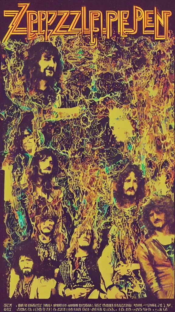 Image similar to Led Zeppelin concert poster circa 1971, LA forum, colorized, highly detailed