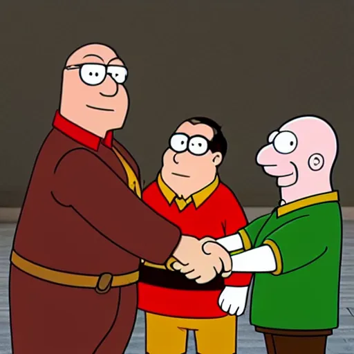 Prompt: Peter Griffin meets Captain Picard, shakes hand with Captain Picard, Real Event, Historical Event, Realistic, HDR, Clear Image,