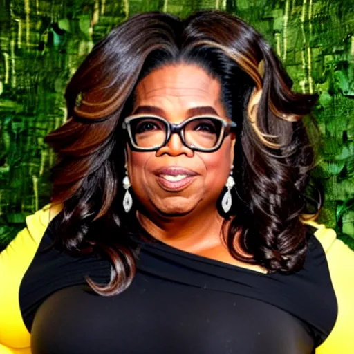 Prompt: oprah winfrey's face made from okra, body of okra stalks