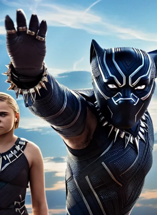 Image similar to film still of chloe grace moretz as black panther, 4 k