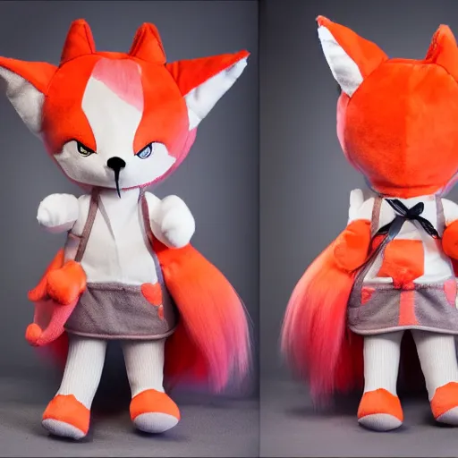 Prompt: cute fumo plush of a foxgirl builder, dramatic, three point lighting