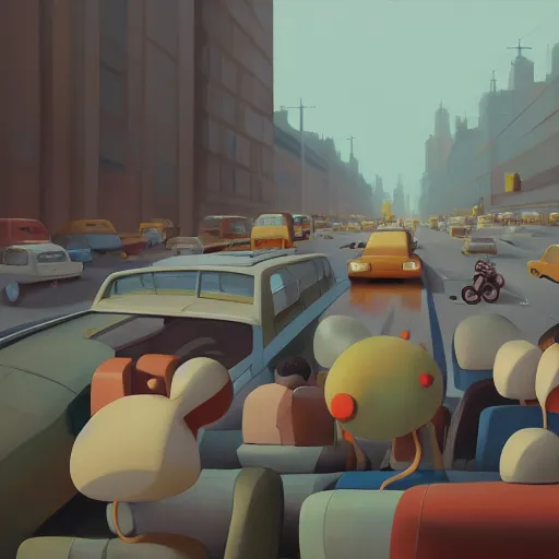 Image similar to goro fujita ilustration sunday people in a jam leaving the city, painting by goro fujita, sharp focus, highly detailed, artstation