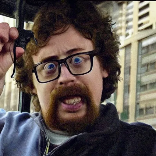 Prompt: sam hyde firing a rpg into a city bus, 4 k, realistic, serious, gritty, sam hyde