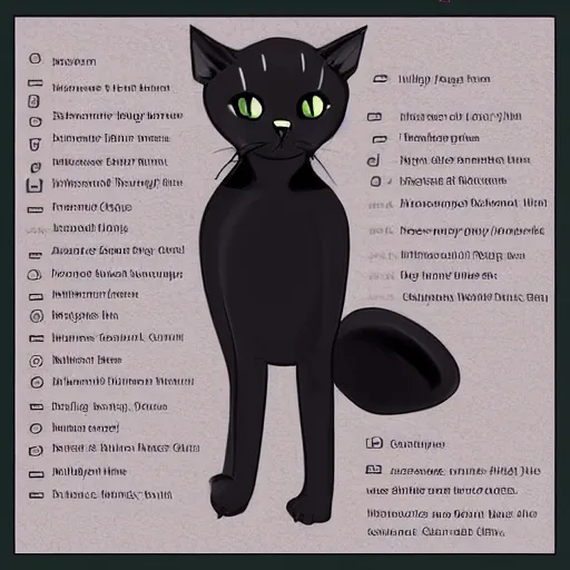 Image similar to A reference sheet for a formally dressed black cat, digital art