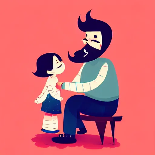 Image similar to curled perspective digital art of a cute cartoon character smiling beard grandpa with baby girl photo camera by anton fadeev