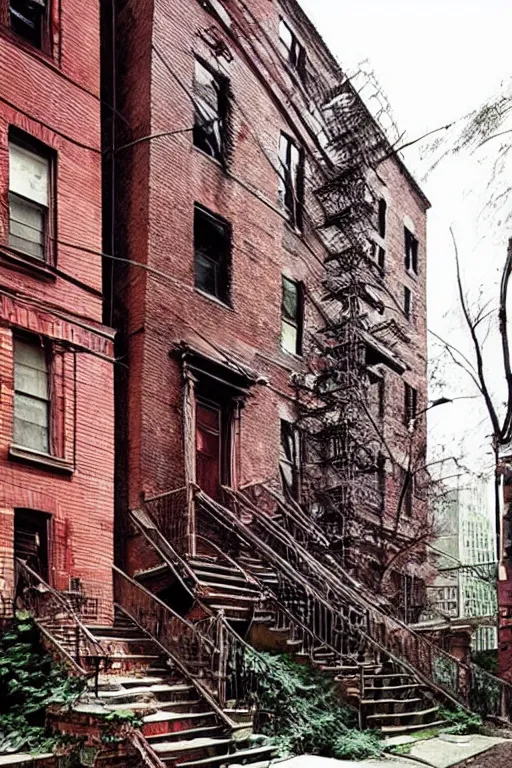 Image similar to (((((a ramshackle Manhattan brick brownstone deep in the forest))))) by Lynn Chen!!!!!!!!!!!!!!!!!!!!!!!!!!!