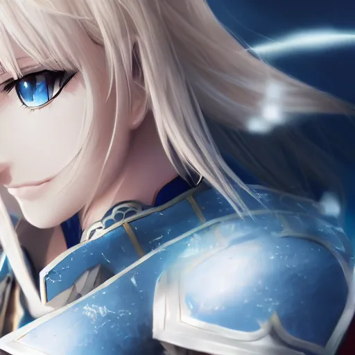 Image similar to beautiful closeup of saber from fate / stay night, with armour from lancer, high details, high resolution, kantai collection style, noise filtered, artstation, kantai collection arcade, 4 k, highly detailed, high quality