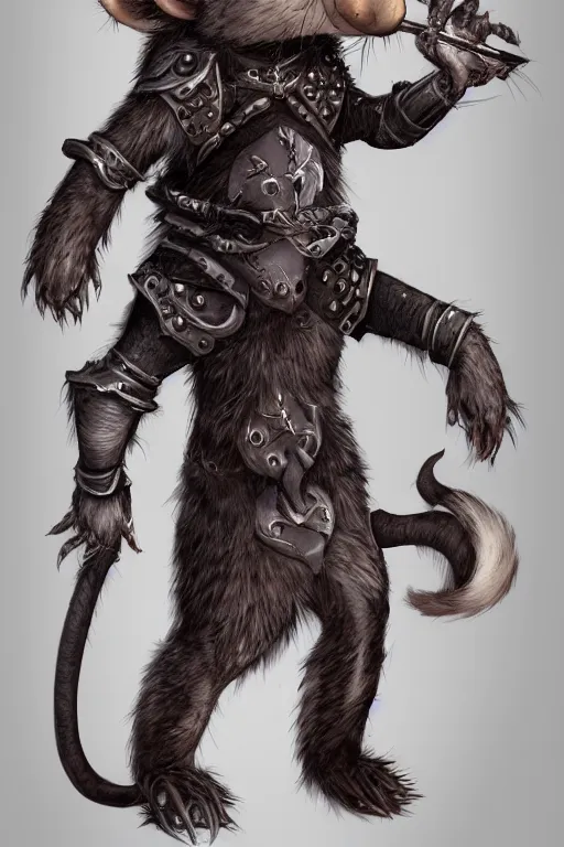 Image similar to a full body shot of an anthro furry rat wearing a fantasy armor, fantasy, artstation, furry art, furaffinity, deviantart, symmetrical, highly detailed, award winning, trending