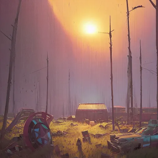 Image similar to the abandoned avengers compound, art by simon stalenhag