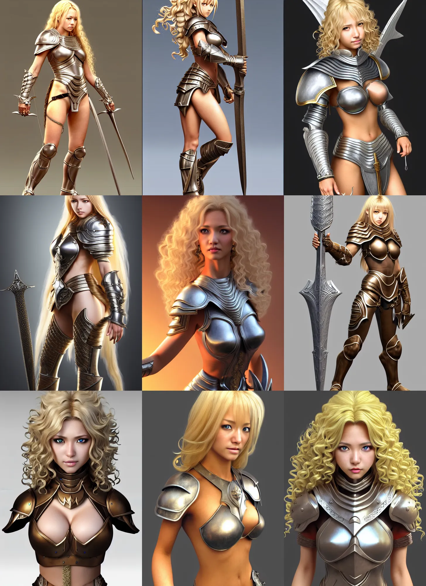 Prompt: complex 3 d hyper realistic smooth ultra sharp render of a gorgeous paladin woman | tanned skin, curly blonde hair | d & d, medieval, fantasy | art by oh jinwook + 吵 集 仁 儿 on artstaion + takeshi obata