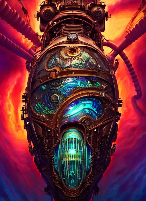 Image similar to hyper detailed ultra sharp of a silicone bodycore steampunk biocore overcrowded city submarine bioluminated trending on artstation, warpaint aesthetic, earthwave, colorful, psychedelic, ornate, intricate, digital painting, concept art, smooth, sharp focus, illustration, art by artgerm and greg rutkowski and h. r. giger, 8 k