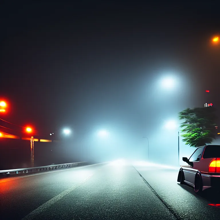 Image similar to one car JZX90 twin turbo drift middle of empty street, misty kanagawa prefecture, night, cinematic color, photorealistic, highly detailed,