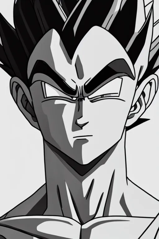 Prompt: prince vegeta, prince of all saiyans, solo portait, grayscale photography, very detailed, 4 k