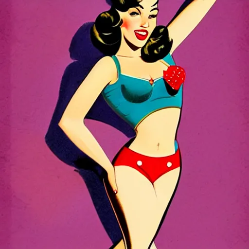 Image similar to a retro pinup illustration of megan fox in the style of alberto vargas and in the style of loish.