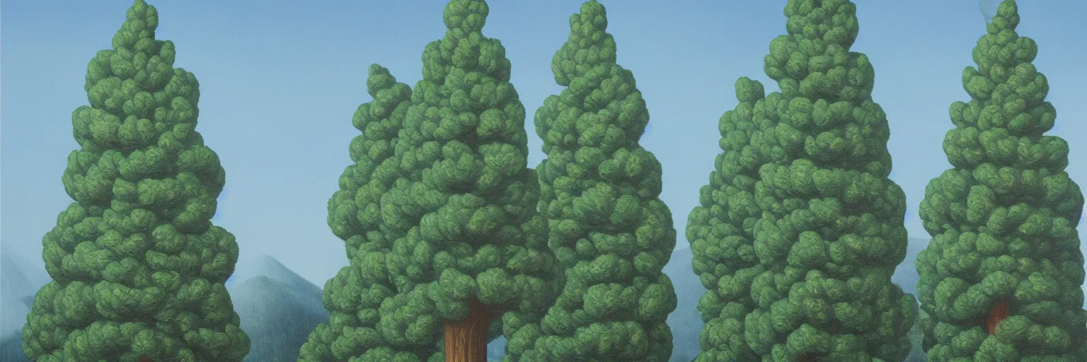 Prompt: pine trees oil painting magritte