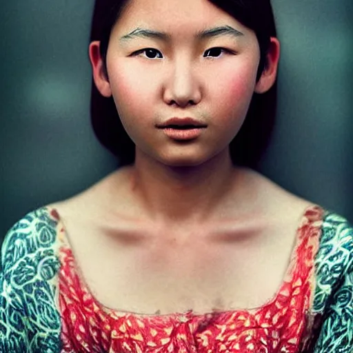 Image similar to a very beautiful face photo of a young asian woman in the style of martin schoeller, award winning photography
