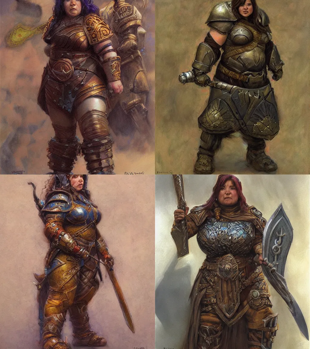 Prompt: female dwarven warrior, chubby short stature | by donato giancola