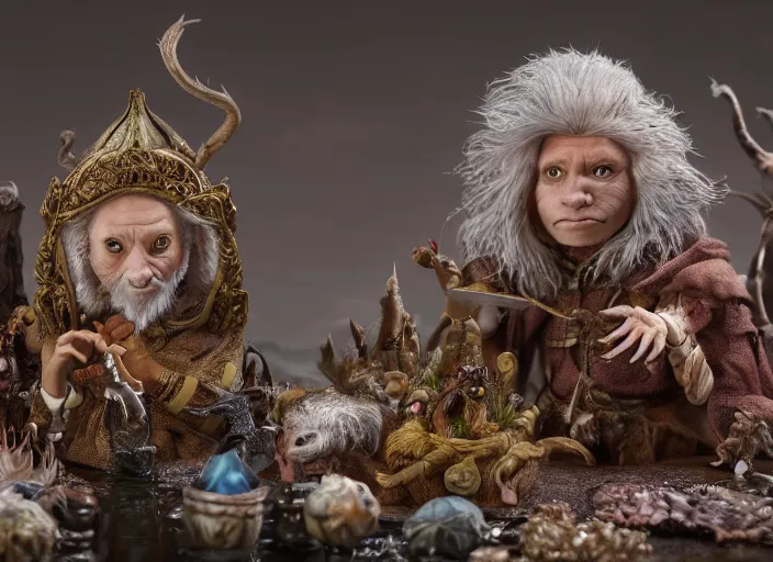 Image similar to product photography of a fantasy diorama of the dark crystal, zeiss lens, detailed, centered, by erwin olaf, joop geesink, wes anderson, jim henson, brian froud, breathtaking, 8 k resolution, extremely detailed, beautiful, establishing shot, realistic materials, hyperrealistic