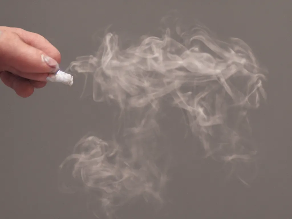 Image similar to Close-up view of hyperrealistic thin soft hand holding cigarette with smoke, photo by George Marks, 4K