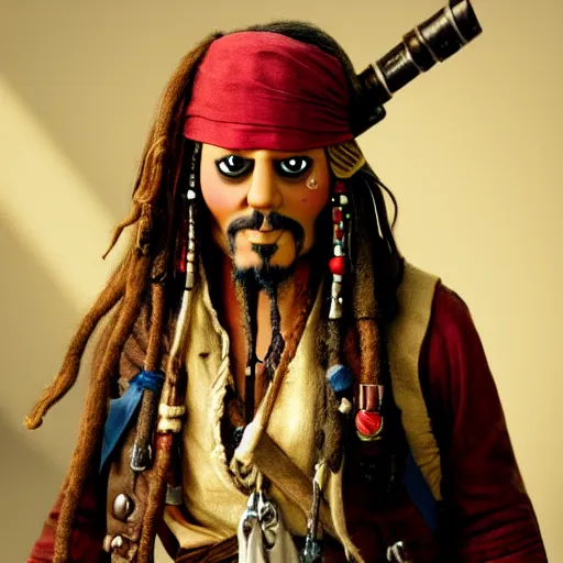 Image similar to A still of Jack Sparrow as a muppet, photo real, photographic, photograph, artstation, trending, award winning, epic lighting, featured