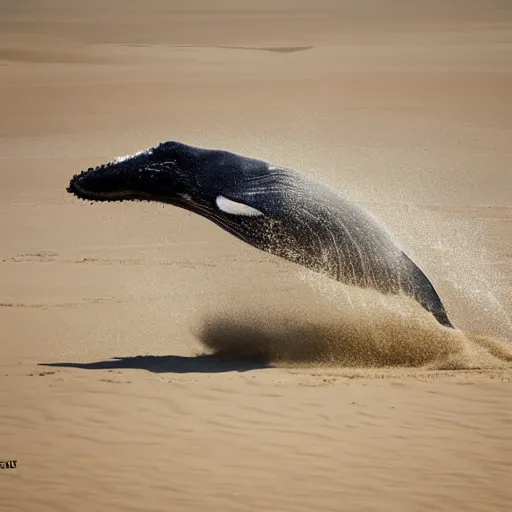 Image similar to a whale jumping out of the sand majestically, realistic, 4 k