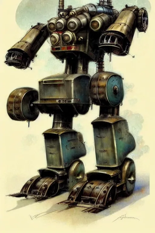 Image similar to (((((1950s huge steam engine mecha robot. muted colors.))))) by Jean-Baptiste Monge !!!!!!!!!!!!!!!!!!!!!!!!!!!