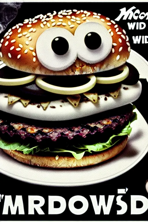 Prompt: mcdonald's horror retro tv advertisement!, nightmare!, burger surrounded by worms!!!, black and white, ultra realistic, 4 k, digital art, cinematic style of david kronenberg