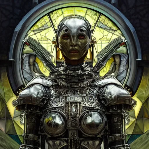 Prompt: brutal solarpunk macedonian cyber warrior portrait praying altar of sacrifice by giger vasnetsov rutkowski mucha hyperrealism very detailed masterpiece shadows symmetrical expressive eyes well proportioned balanced high resolution artgerm cinematic epic dramatic slow ivory poetic sharp focus