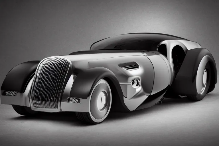 Image similar to Studio photograph a concept 1930s cyberpunk car. 8k. Studio lighting.