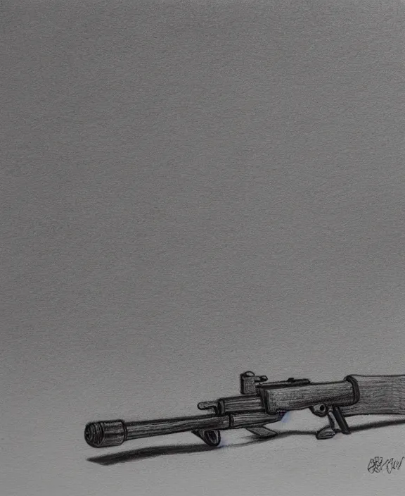 Image similar to a pencil drawing of a gun on a table. by pen tacular