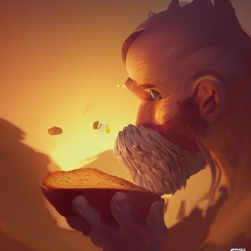 Prompt: portrait of mr viking cinnamon toast, bread type pokemon, strong pixar wheat bread warrior, volumetric lighting, dynamic composition, art by sachin teng and sergey kolesov and ruan jia and heng z, scifi, fantasy, hyper detailed, ultra realistic, sharp focus, wildlife photography, national geographic, octane render, concept art