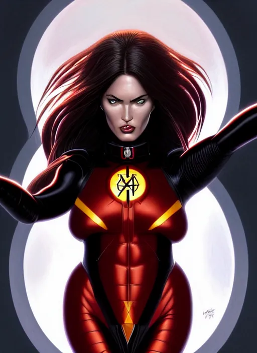 Prompt: symmetry!! gantz portrait of megan fox as a dark phoenix, unholy, intricate, highly detailed, dynamic lighting, digital art, digital painting, artstation, terence nielsen, sharp focus, illustration, art by artgerm and greg rutkowski and moebius, 8 k