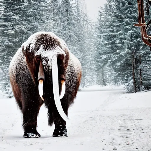 Prompt: Wooly Mammoth walking in snow, 4K photograph, natural lighting